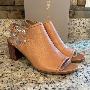 FrancoSarto - Humour, Havana Leather Block Sandals, Size 9. 1/2